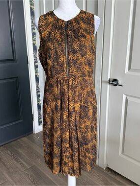 Burberry Brit 100% Silk Leopard Print Sleeveless Dress with Leather Trim Size S